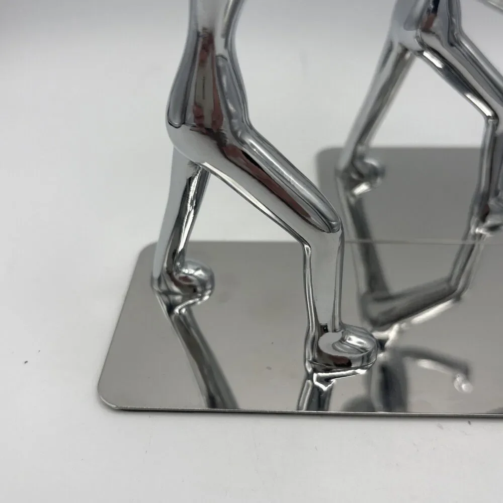 Pair of Pop Art Chrome Modern Man Abstract Figure Bookends Modernist Sculpture